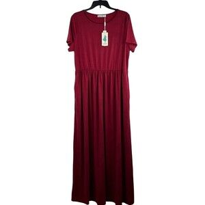 NEW Nemidor Plus Maxi Dress Cotton Pockets Casual Empire Waist Maroon Size 16